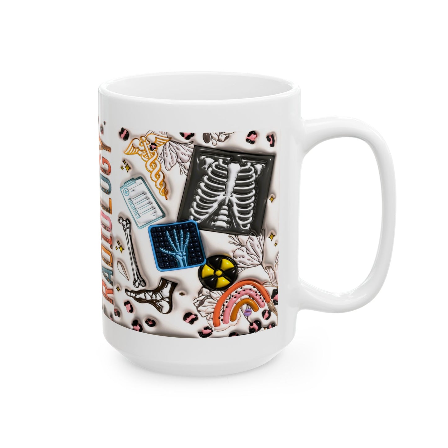 Radiology Coffee Mug-Colorful gift of Medical Bones & Icons- 11oz & 15oz wraparound