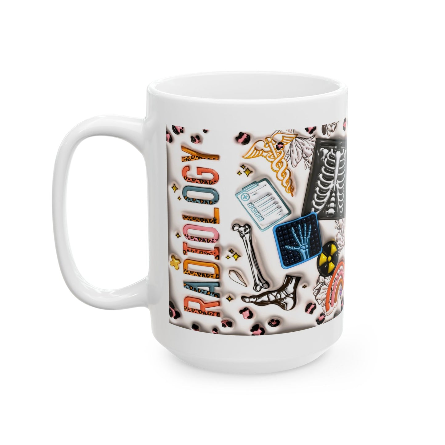 Radiology Coffee Mug-Colorful gift of Medical Bones & Icons- 11oz & 15oz wraparound