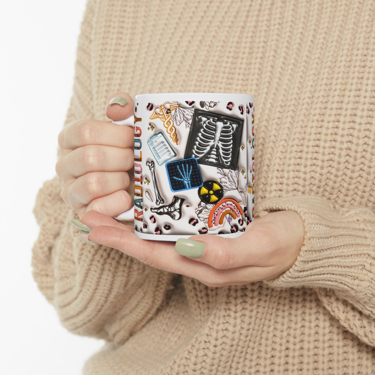 Radiology Coffee Mug-Colorful gift of Medical Bones & Icons- 11oz & 15oz wraparound