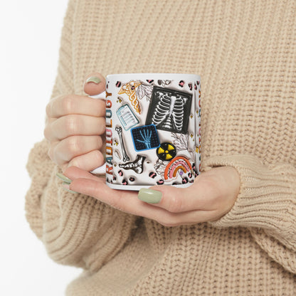 Radiology Coffee Mug-Colorful gift of Medical Bones & Icons- 11oz & 15oz wraparound